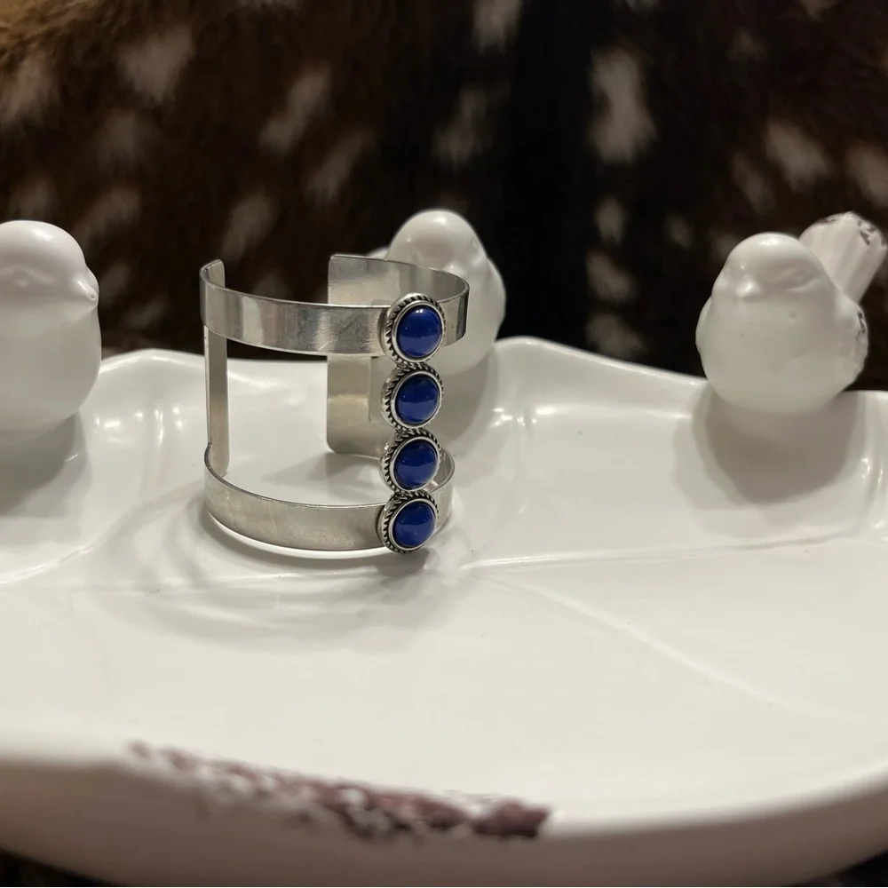 Silver tone Cuff Bracelet with Blue Accents - Picture 2 of 2